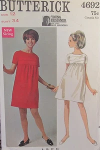 VTG Butterick 4692 Misses 12 mOd Smock Dress Young Designer Kirkpatrick Pattern - Picture 1 of 2