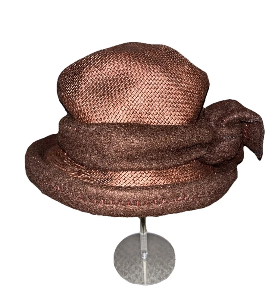 Zoey Brown Fidora Straw 复古棕色教堂帽 — 第 1/4 张图片