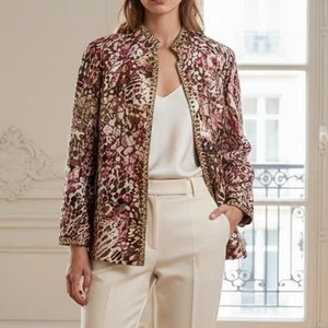 Chico's Rosa Braun Abstrakt Blumen Leinenmischung Topper 2 - Bild 1 von 8