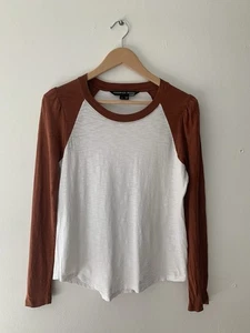Veronica Beard Mason Slub Pima Cotton Baseball Tee SzS Raglan Sleeve Puff Sleeve - Picture 1 of 14