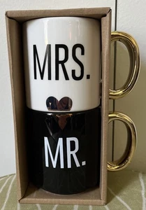 Grasslands Road Kaffeebecher Set Mr & Mrs schwarz weiß BRANDNEU - Bild 1 von 4