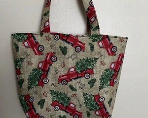 Bolso de Mano Hecho a Mano Navidad Rojo Camión Pinos "Alegría" "Paz" - Imagen 1 de 1