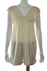 NUOVO BCBGMaxazria Top Taglia M Beige Chiaro Maglia Tinta Unita Camicia Blusa Rayon - Foto 1 di 6