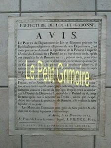 PLACARD 1803 : PENSIONS RELIGIEUX / CHEVALIERS DE MALTE (Lot et Garonne) - Picture 1 of 1