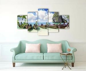 Stretched canvas prints Thailand Railay beach colorful boat diamond split art - Foto 1 di 3