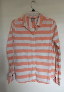 JCP J.C. Penny Womens Size L Shirt L/S Button Front Orange White Striped - Picture 1 of 3