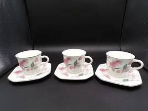 3 Mikasa Continental Silk Flowers Footed Cup & Saucer Sets F3003 8oz Japan I24 - Picture 1 of 9