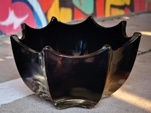Vintage L.E. Smith schwarze Amethyst Glas Schirm-förmige Schale - Bild 1 von 5