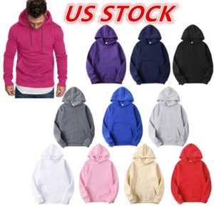 Men's Drawstring Hooded Sweatshirt Long Sleeve Hoodies With Pocket Streetwear - Picture 1 of 52