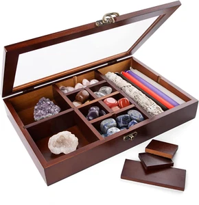 Adjustable Rock Display Case, Crystal Collection Box with Shelves, Wood Witchy S - Picture 1 of 8