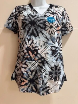 DK876 Organic Tie Dye V-Neck Scrub Top by Dickies - Image 1 of 4