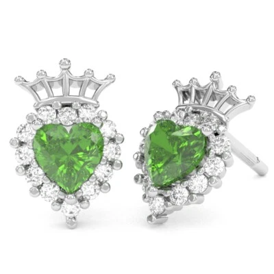 Peridot Diamond Claddagh Motive Stud Earrings In 14k Gold - Image 1 of 4