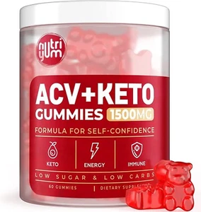 Keto ACV Gummies 1500 mg For Healthy Weight Vegan Natural Low Carbs Detox Cleans - Picture 1 of 8
