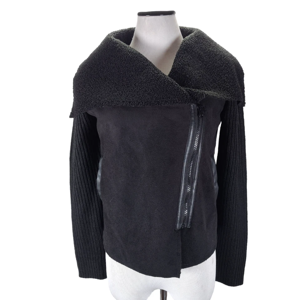 Kendall + Kylie 301385 Asymmetrical Vegan Suede and Sherpa lined Jacket Size S - Image 1 of 4