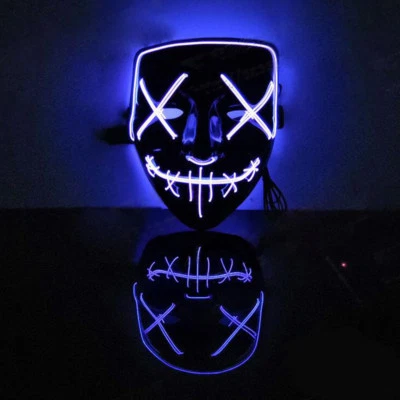 Halloween Clubbing Light Up "Stitches" LED Mask Costume Rave Cosplay EDC Party - Image 1 of 4
