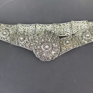 Cinturón nupcial vintage genuino del Cáucaso turco hilado plateado - Imagen 1 de 9