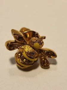 Vintage Bumble Bee Lapel Hat Pin Gold Tone Yellow Enamel And Rhinestones - Picture 1 of 6
