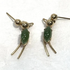 VTG Signed Carl Art Green Jade 12K GF Love Bird Earrings Pierced Post Gold Filld - Picture 1 of 6