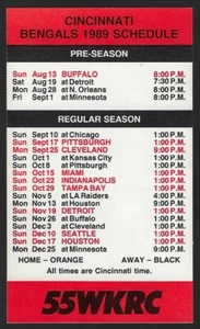 1989 Cincinnati Bengals NFL Football Schedule !!! 55 WKRC - Picture 1 of 2