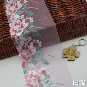 2 Yards Embroidered Lace Trim 3D Flower Mesh Fringe Clothing Dress Sewing Edge - Picture 1 of 6