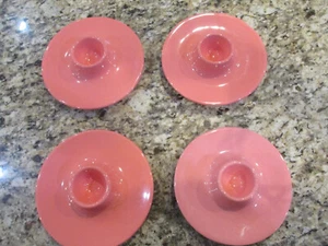 SOFT BOILED EGG CUP & PLATE COMBO RETRO MOD HOT PINK CERAMIC SET OF FOUR! - Picture 1 of 4
