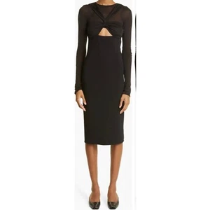 Nensi Dojaka Twisted knot long sleeve black midi dress Size M - Picture 1 of 9