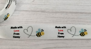 25mm  Bee Heart Personalised SATIN RIBBON ideal for dress makers label or gift