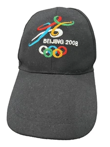 Olympics 2008 Beijing Black Cap Hat with colorful embroidered symbols - Picture 1 of 8