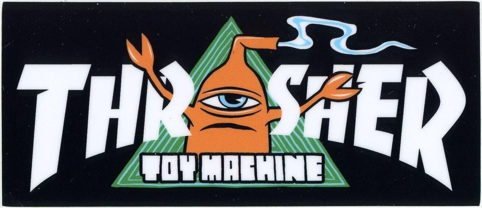 THRASHER & TOY MACHINE SKATEBOARDS Thrasher & Toy Machine Skateboard Sticker Orange Grün Weiß Schwarz 10x4,5cm