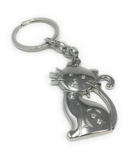 Llavero enchapado en plata en forma de gato - regalo único de cumpleaños animal gato amantes amantes - Imagen 1 de 2