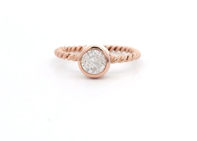 NEW Custom-made 14k Rose Gold 0.58ct Round Diamond Bezel Set Solitaire Rope Ring - Image 1 of 4