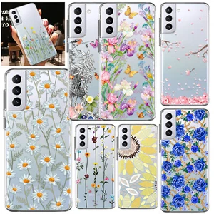 Flower Design Phone Case Clear Soft Cover For Samsung Galaxy S23 S22 S21 FE S24 - Picture 1 of 98