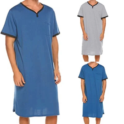 Men's Long Top Long Nightshirt Sleep Shirt Comfy Short Sleeve Pyjamas Sleepwear. - Image 1 of 4