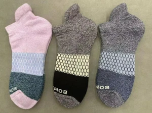 3 Pair Bombas Women's Tri-Block Marl Ankle Sock Size M Pink/grey/dark grey - Picture 1 of 2