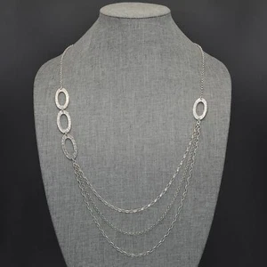 Retired Silpada Sterling Hammered Oval Link Long Layered Chain Necklace N1720 - Picture 1 of 7