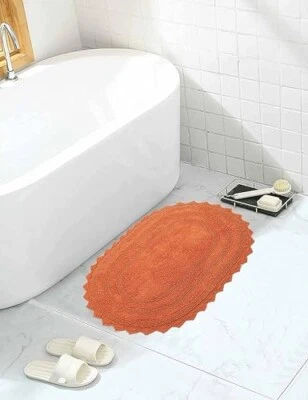 Royal Blaze Bath Mat Crochet Reversible Washable Plush Rug - Oval Small 18"x26" - Image 1 of 4