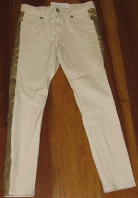 Gymboree Girls Super Skinny Off White Gold Stripe Jeans Sz 7 Pants NEW NWT Cream - Imagem 1 de 3