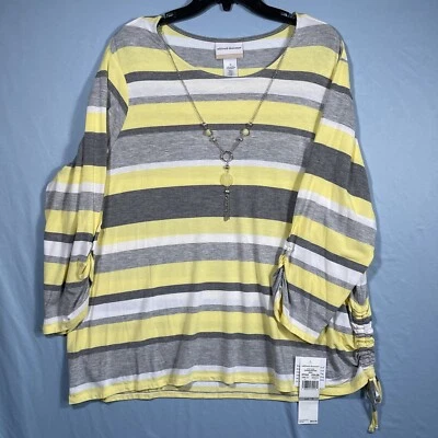 Camisa Alfred Dunner Damas 1X Manga 3/4 Gris Amarillo Blanco Rayas Joyería Nueva con Etiquetas Foto 1 de 4