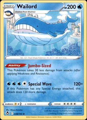Pokemon - 2X Wailord #038/195 - SWSH12: Silver Tempest Uncommon - Image 1 of 2