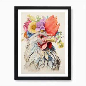 Bird With A Flower Crown Chicken 3 Framed Wall Art Poster Canvas Print Picture - Picture 1 of 4