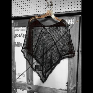 Schwarz offen gewebt Netz Poncho Schal Fishermancore Küstennetz Top Lagenlook Halstuch - Bild 1 von 7