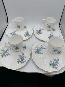 VTG Royal Albert Forget Me Not Dessert Snack Plate & Mug 4 Set (8 piece) MINT - Picture 1 of 24