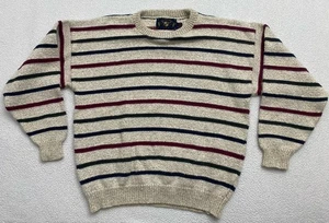 vintage lake harmony Mens Sweater Cotton Crewneck XL Beige Striped Chunky B12 - Picture 1 of 6