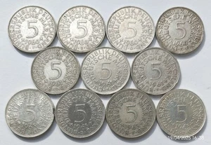 11 x 5 Deutsche Mark DM Silberadler Münze - 1960+1961+1963 - F+G+J+D - Bild 1 von 2