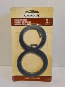 Gatehouse 5 Inch Black House Address Number 8. Flush Wall Mount - Picture 1 of 2