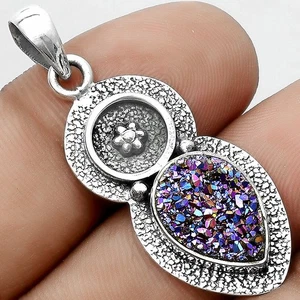 Natural Titanium Druzy 925 Sterling Silver Pendant Jewelry P-1716 - Picture 1 of 5