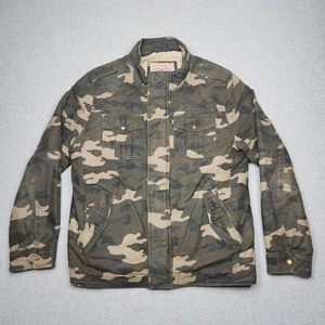 Levis Sherpa Lined Camo Jacket Mens Large Green Camouflage Military Full Zip - Picture 1 of 12