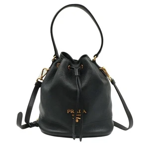 Prada Black Vitero Daino Gold Lettering Logo Bucket Bag 2WAY (Internal 146331088 - Picture 1 of 10