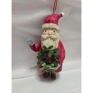 Vintage Chunky Santa Ornament Holding Wreath Christmas Tree Holiday Decoration - Picture 1 of 5