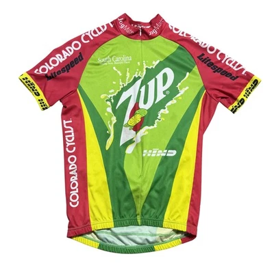 7UP Cycling Jersey Mens Medium Green Yellow Make 7UP Yours Short Sleeve Hind - Image 1 of 4